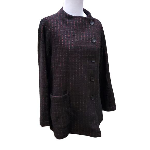 Sahara London Size 1 Black Red Plaid Jacket Asymmetric Front Pockets Sz S - Picture 7 of 15